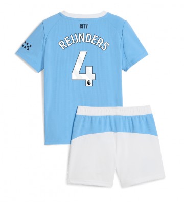 Manchester City Tijjani Reijnders #4 Primera Equipación Niños 2025-26 Manga Corta (+ Pantalones cortos)
